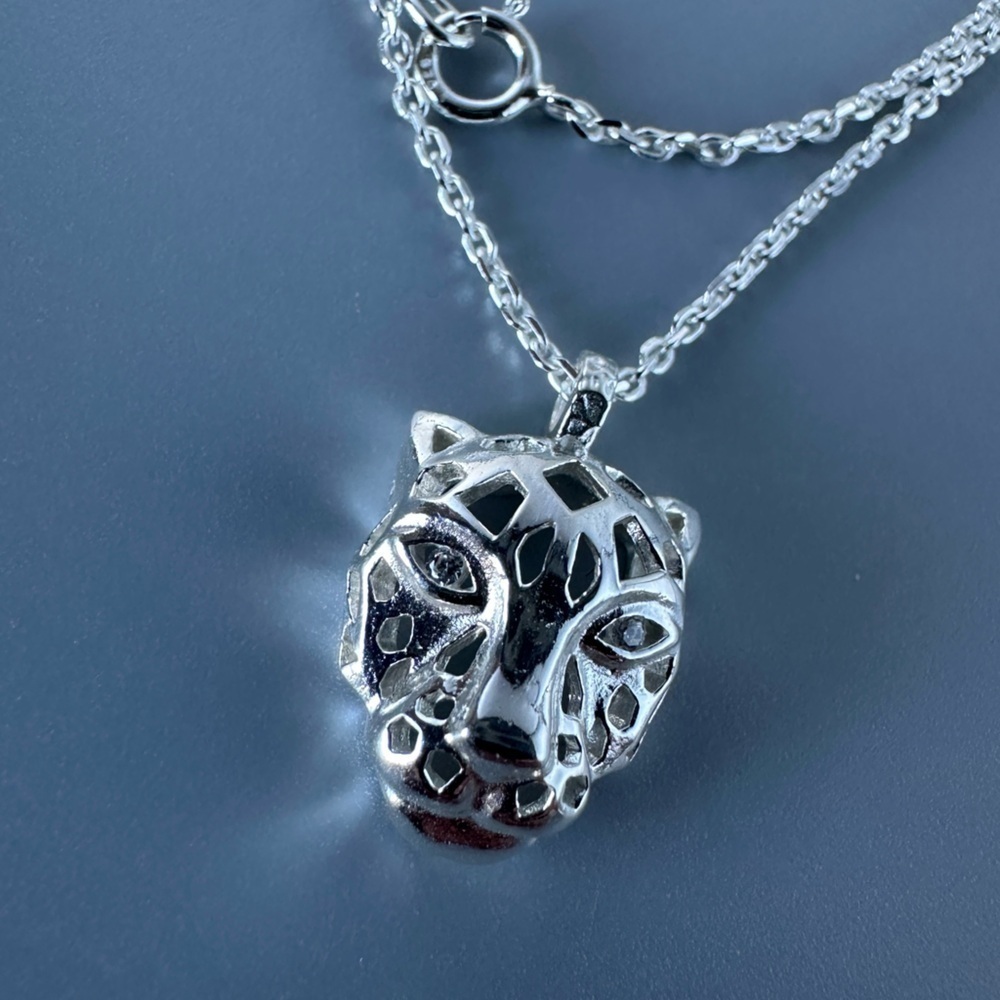 Sterling Silver CZ Cheetah Necklace - Picture 4 of 10